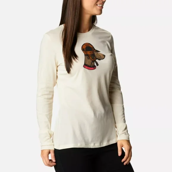 Columbia Hidden Haven Cream Dog Graphic Long Sleeve Tee Size Large - Picture 5 of 12